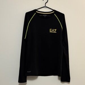 Emporio Armani Black Long Sleeve Tee with Yellow Accents
